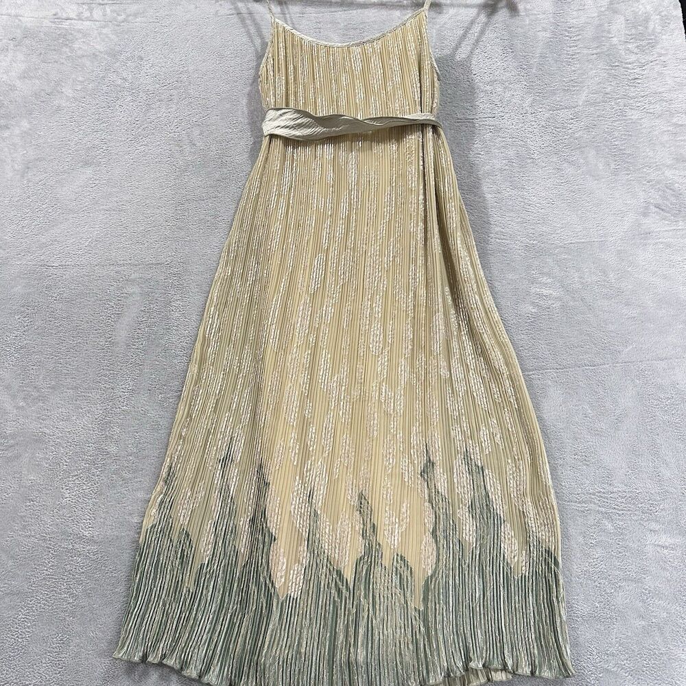 Jeanne Marc Dress Women's Small 8 10 Maxi Sleeveless Yoryu Belted Cream Green - Picture 2 of 9